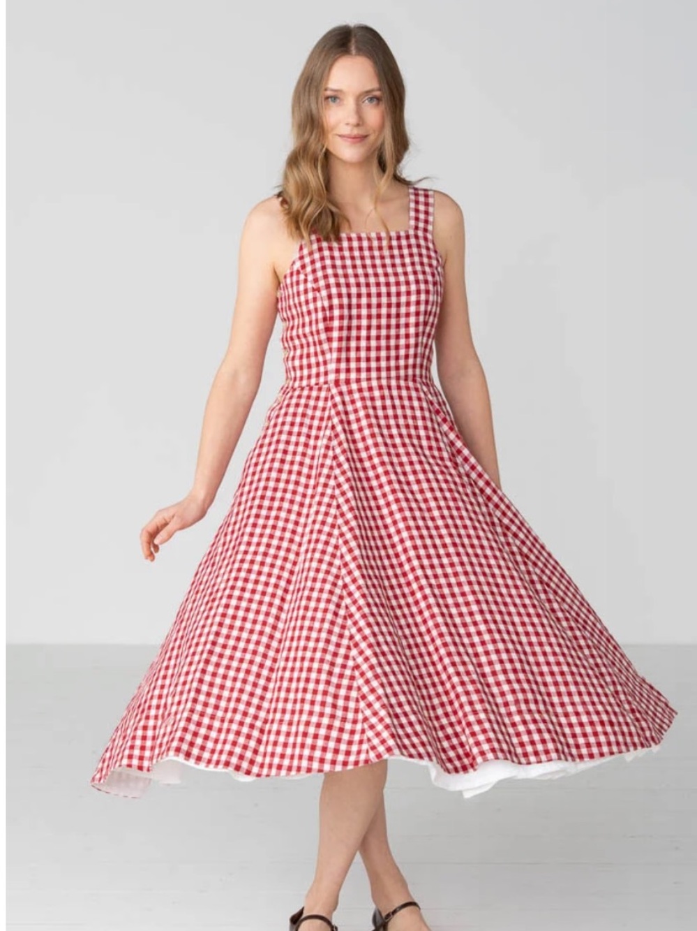 Son De Flor NWT Pinafore linen midi dress in red gingham size XS